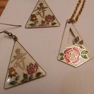 Cloisonne earings and necklace